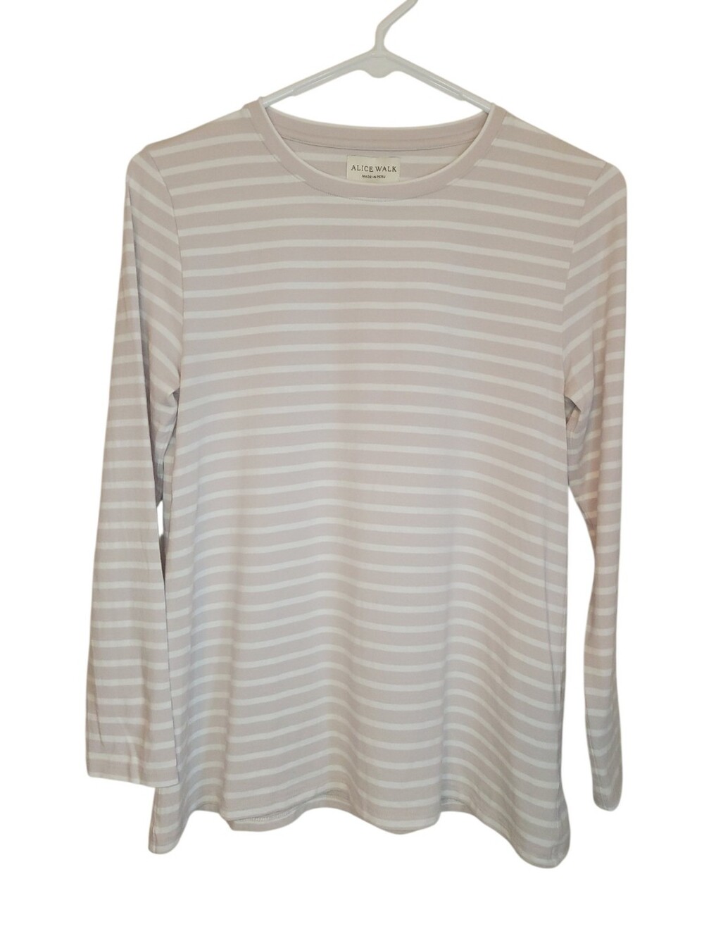 Alice Walk Pima Cotton Modal Stripe Long Sleeve Tee Beige White Coastal XS Top - Picture 3 of 9